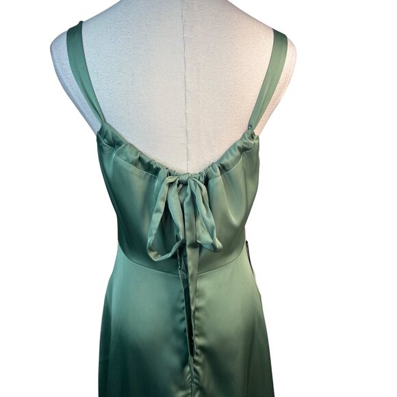 Hutch ModCloth Size 2 Tie-Back Midi Fit & Flare Green Satin Dress Lined Pockets - Picture 10 of 16